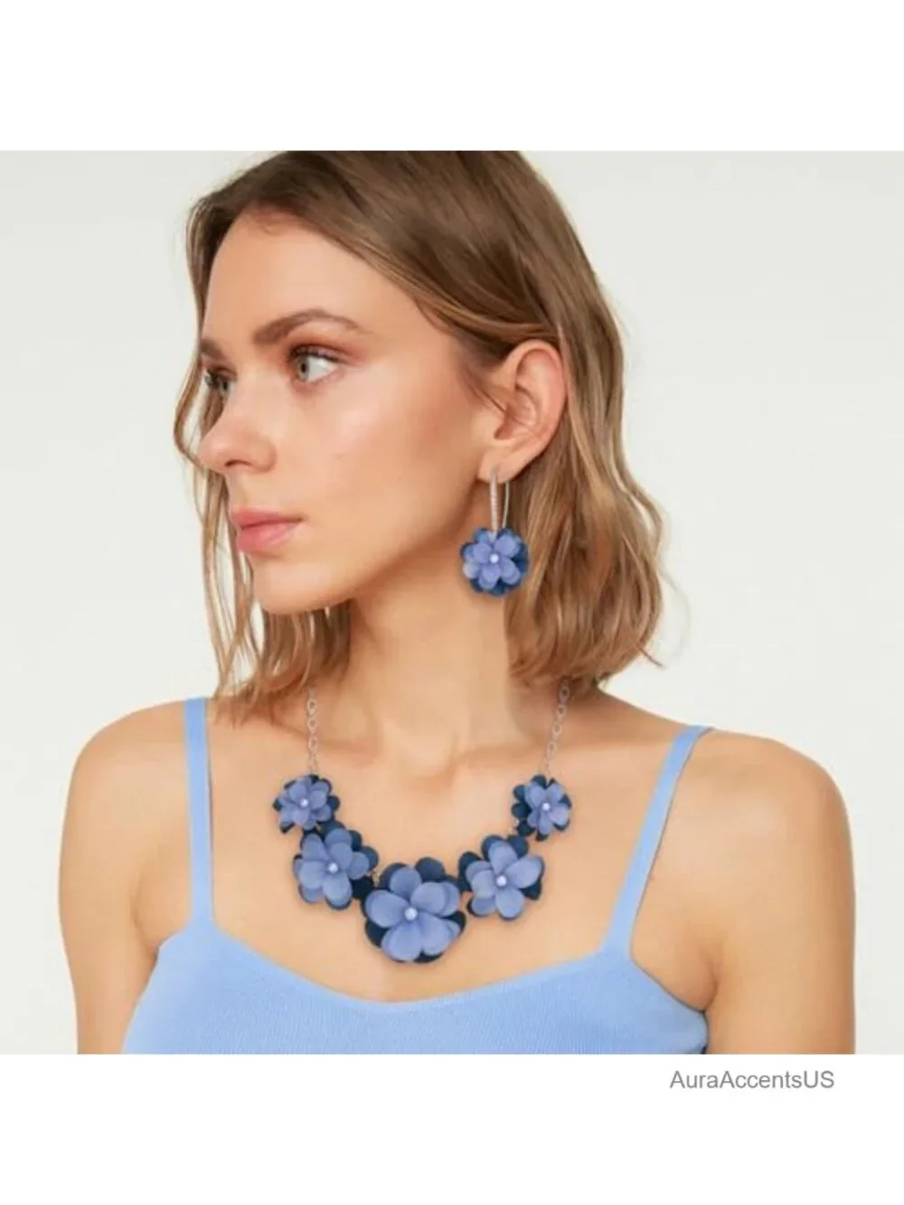 Flower Collar Necklace & Earrings Set, Acrylic Boho Jewelry